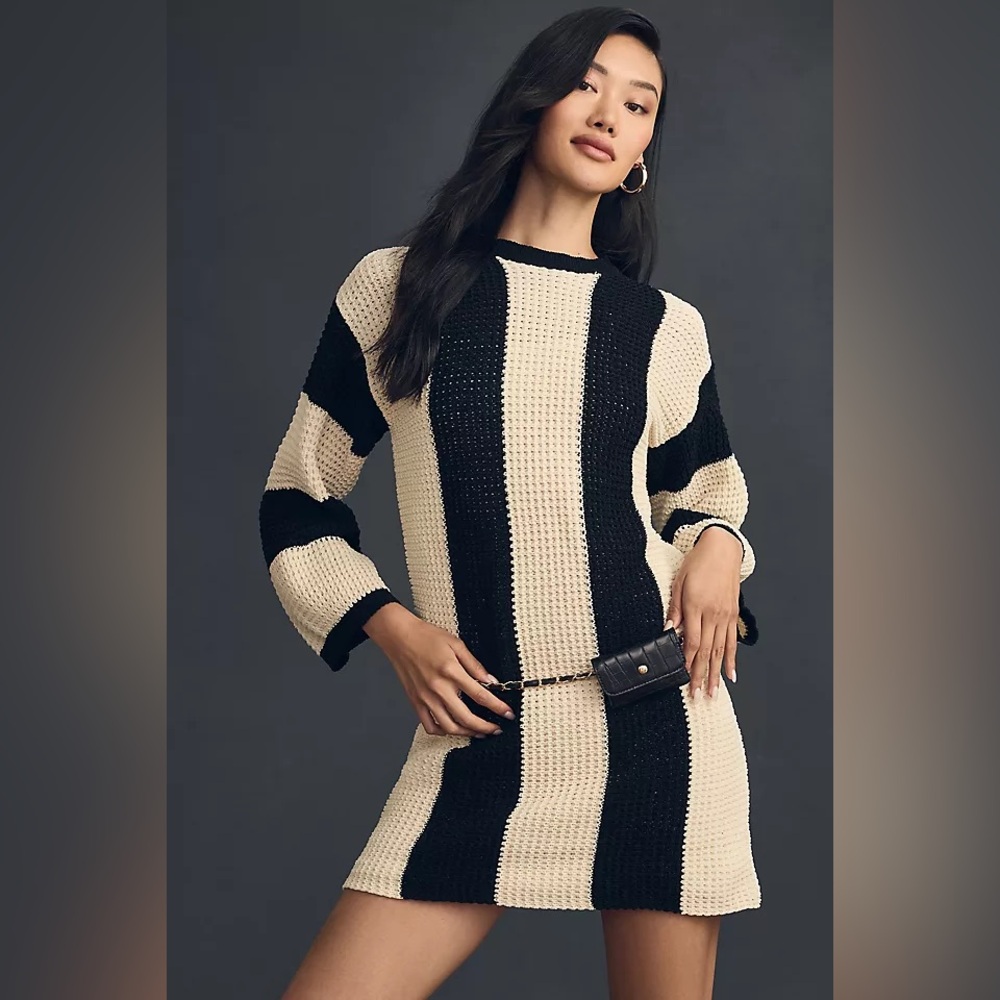 NWT Anthropologie 4SI3NNA L Long-Sleeve Striped Sweater Mini Dress